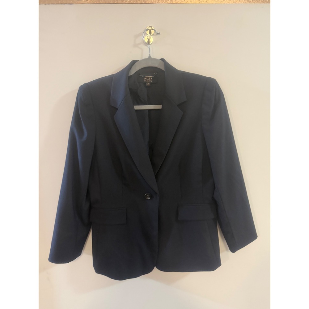 Alex Marie Petite Navy Blue Pinstripe Single Button Blazer Jacket Size 8P